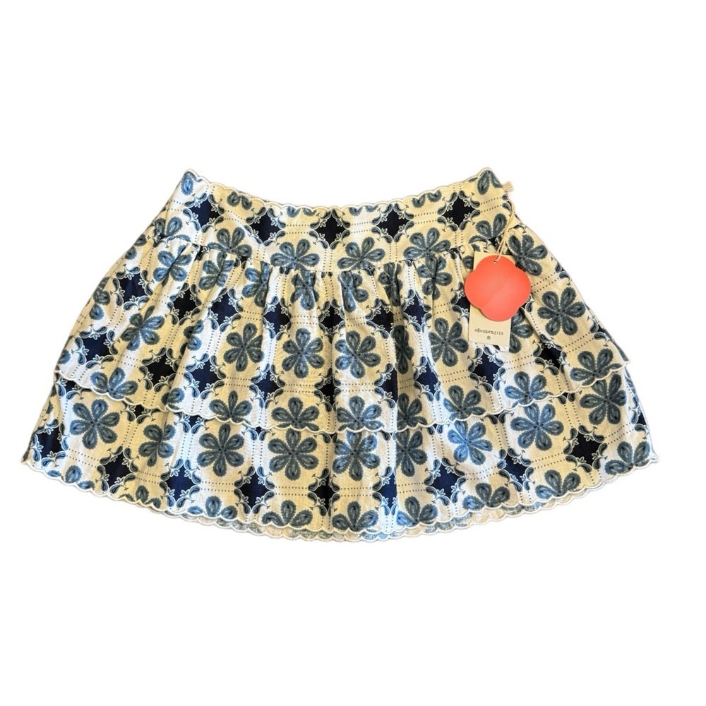 Aguabendita X Target Coral Tile White and Blue Linen Ruffled Skirt Large NEW